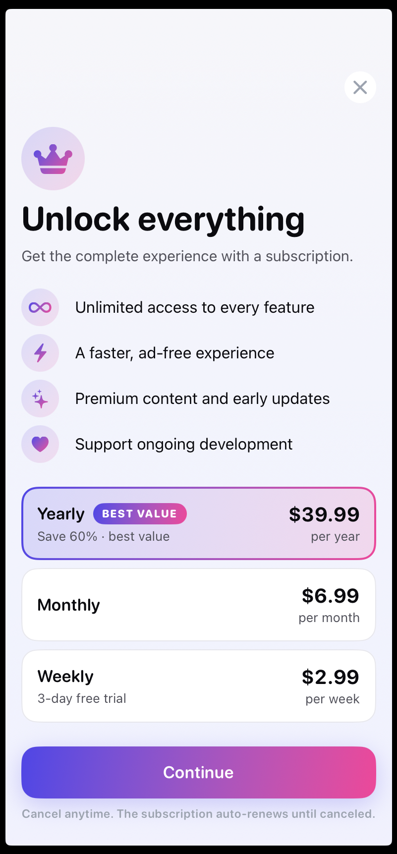 Dice Roll — paywall / subscription